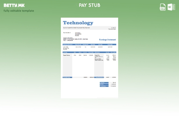 модерен стил Шаблон за технолошка компанија paystub